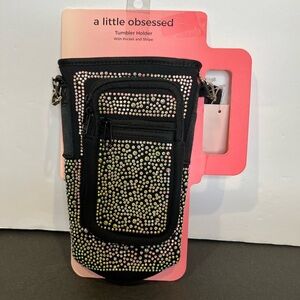 NWT A Little Obsessed Black Rhinestone Tumbler Holder